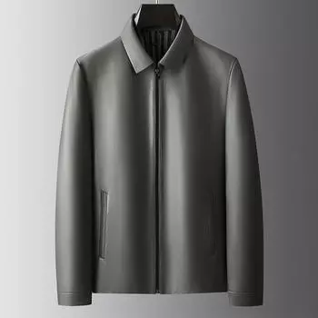 Осень и зима, новая мужская куртка из натуральной кожи с отворотами из коровьей кожи, мужская деловая одежда для папы, однотонная универсальная куртка 170