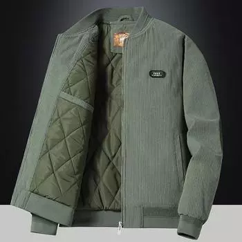 Осень и зима Новая мужская куртка с бейсбольным воротником Повседневная вельветовая и хлопковая деловая куртка Топ Модная хлопковая куртка M чёрный