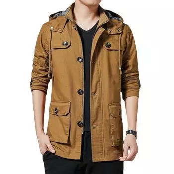 Осень и зима новая мужская куртка в корейском стиле повседневная ветровка средней длины свободная тонкая куртка новый мужской стиль M