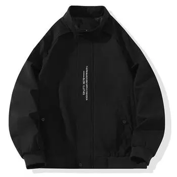 Осень и зима, новая мужская куртка в корейском стиле с вышитыми буквами и воротником-стойкой, свободная, большого размера, из чистого хлопка, модная универсальная куртка для пары M