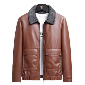 Осень и зима, новая мужская меховая цельная кожаная куртка с лацканами, повседневная куртка в корейском стиле, мужская кожаная куртка, мужская одежда M