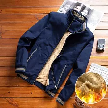 Осень и зима новая мужская модная куртка-авиатор флисовая утолщенная теплая бейсбольная куртка однотонная молния топ большого размера M-5XL M темно-синий