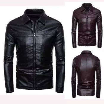 Осень и зима новая мужская повседневная кожаная куртка мотоциклетная кожаная куртка с лацканами для мужчин M