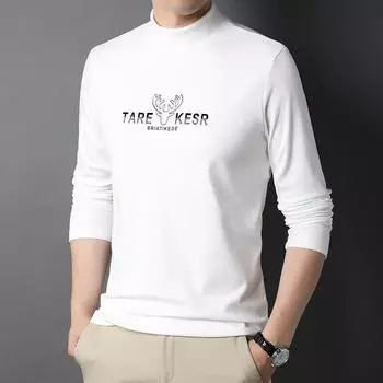 Осень и зима, новая мужская рубашка с длинными рукавами, полуводолазка, тонкая свободная футболка, повседневный мужской свитер M