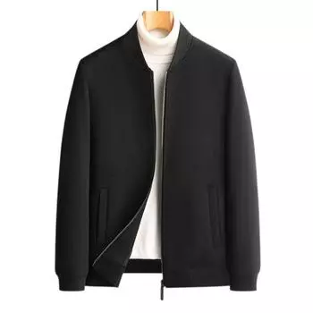 Осень и зима Новая мужская шерстяная куртка Шерстяная куртка для мужчин среднего возраста Деловая повседневная шерстяная куртка на молнии с воротником-стойкой 170 чёрный