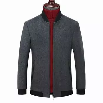 Осень и зима, новая мужская шерстяная куртка в тонкую полоску, воротник-бейсболка, деловое повседневное пальто для людей среднего возраста M