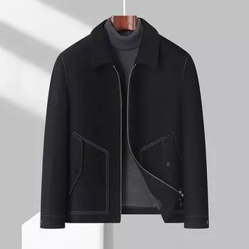 Осень и зима Новая мужская шерстяная куртка Деловая повседневная серия Яркая линия Куртка на молнии Мужская шерстяная куртка для среднего и молодого возраста 170 чёрный