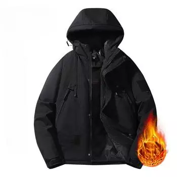 Осень и зима Новая мужская стеганая куртка корейской версии Свободная большого размера Утолщенная теплая повседневная стеганая куртка Зимняя куртка S чёрный