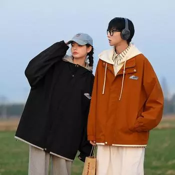 Осень и зима, новая мужская свободная куртка с капюшоном в корейском стиле большого размера, модная пара, интернет-знаменитость, универсальная куртка того же стиля M