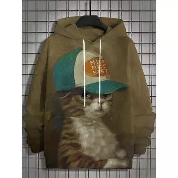 Осень и зима, новая мужская толстовка с капюшоном с 3D-принтом на все тело в японском стиле с черной кошкой, унисекс, повседневная модная мужская толстовка с капюшоном, уличные мужские топы L