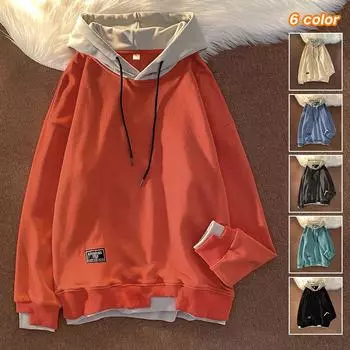 Осень и зима, новая мужская толстовка с капюшоном, модный бренд, поддельная двухкомпонентная универсальная одежда, трендовая свободная куртка для мужчин S