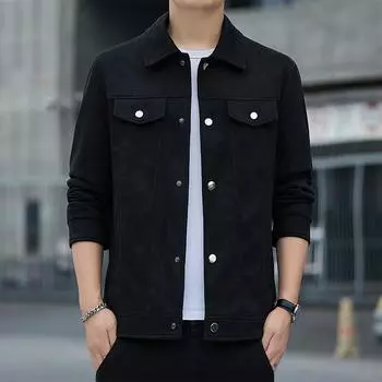 Осень и зима, новая мужская замшевая куртка с лацканами, рабочая мужская куртка, зеленая повседневная однотонная куртка, модная L