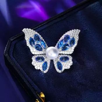 Осень и зима новая одежда блейзер пальто аксессуары супер вспышка циркон пресноводный жемчуг кокон в бабочка брошь серебро белый