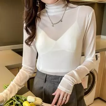 Осень и зима Новая однослойная водолазка с длинными рукавами Женская внутренняя облегающая футболка-пуловер Верх M