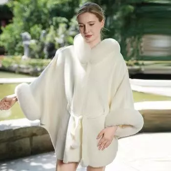 Осень и Зима Новая Оверсайз Куртка-Плащ с Толстым Меховым Воротником Универсальный Плащ Искусственный Плюш Теплая Шаль Плащ one size fits all