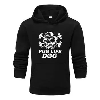 Осень и зима, новая персонализированная одежда с принтом Pug Life для мужчин и женщин, толстовка с капюшоном для любителей, пуловер, спортивная толстовка для бега S чёрный