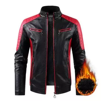 Осень и зима Новая повседневная кожаная одежда Мужская куртка в корейском стиле Slim-Fit Trending Молодежная куртка из искусственной кожи с флисовой подкладкой Мужская одежда S