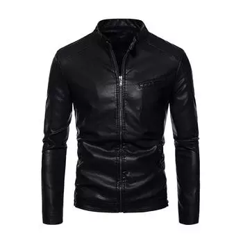 Осень и зима новая повседневная мужская кожаная куртка корейский стиль тонкий тренд красивая зеленая куртка из искусственной кожи мужская одежда M