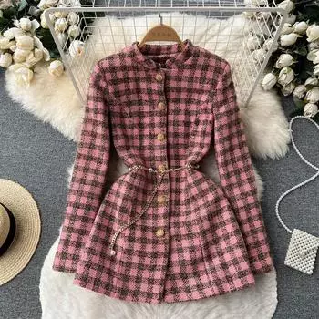 Осень и зима, новая повседневная универсальная рубашка в клетку, однобортная дизайнерская длинная куртка в стиле ретро