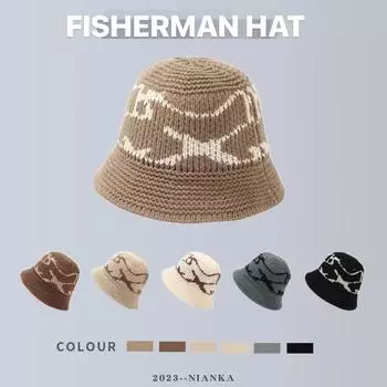 Осень и зима Новая рыболовная шапка вязаная цветной узор модная панама женская теплая шерстяная шапка для путешествий на открытом воздухе 56-58cm