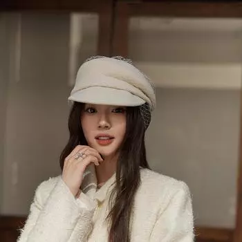 Осень и зима, новая сетчатая женская осенне-зимняя шерстяная асимметричная кепка в стиле колледжа, кепка газетчика, британская кепка для верховой езды и верховой езды Average size (53-58cm) чёрный