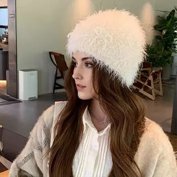 Осень и зима, новая шапка с рукавами, женская плюшевая жемчужная вязаная шапка с бантом, мягкая липкая вязаная шапка