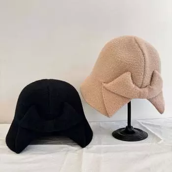 Осень и зима новая шляпа-ведро женская мода элегантная термошляпа универсальный пост-коралловый узел шляпа-ведро прилив M56-58cm чёрный