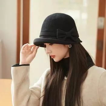 Осень и зима новая шляпа женская французская ретро маленькая парфюмированная шляпа ветер тысяча золотая шляпа знаменитости шерстяная твидовая шляпа рыбака One Size