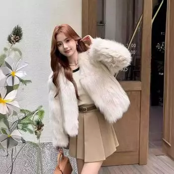 Осень и зима новая шуба из искусственного меха лисы женская молодая мода короткая меховая интегрированная маленькая ароматная шуба S