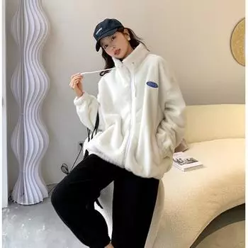 Осень и зима, новая шуба из искусственного меха кролика выдры, утолщенная норковая шуба из ягненка, плюшевый топ, женская одежда S (85-50 kg recommended) белый