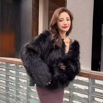 Осень и зима новая шуба из искусственного меха лисы короткая модная тонкая молодежная меховая верхняя шуба в иностранном стиле S светло-серый