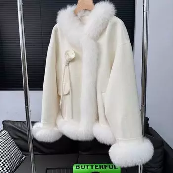 Осень и зима новая шуба из лисьего меха женская шерсть двухсторонний нейлон новая, короткая шуба женская one size fits all слоновая кость