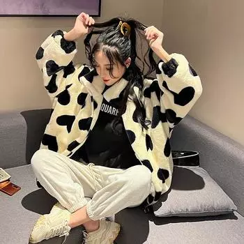 осень и зима новая шуба из ягненка женская молодая мягкая сестра имитация ленивого кролика теплая свободная любовь хлопковая одежда Одежда S