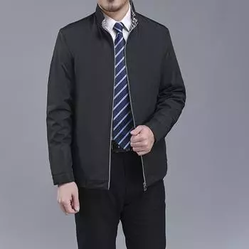 Осень и зима Новая свободная куртка с воротником-стойкой для мужчин среднего и пожилого возраста Тонкая повседневная деловая куртка для мужчин M