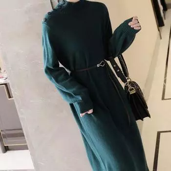 Осень и зима новая талия с пальто полуводолазка платье темперамент универсальный вязаный свитер женская юбка One size верблюд