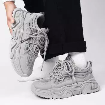 Осень и зима, новая толстая подошва с увеличенной корейской версией тренда, все спортивные кроссовки, мужская повседневная обувь, кроссовки 39 чёрный