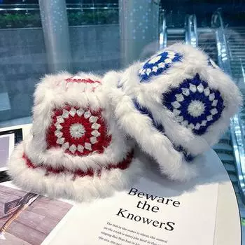 Осень и зима, новая универсальная шляпа-чаша из кроличьей шерсти, модная и теплая, вязаная вручную плюшевая рыбацкая шапка 56-58cm