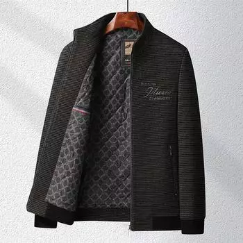 Осень и зима Новая утолщенная красивая мужская повседневная куртка с воротником-стойкой Куртка для мужчин среднего возраста Куртка для папы M
