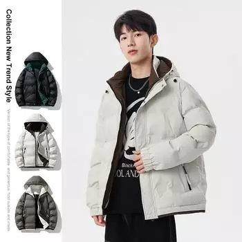 Осень и зима, новая утолщенная мужская куртка с хлопковой подкладкой, однотонная повседневная молодежная куртка с хлопковой подкладкой, корейский стиль, модное пальто M