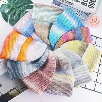 Осень и зима новая вязаная шерстяная шапка тренд градиент тай-дай принт теплая шапка радужная модная шерстяная шапка 56-58cm