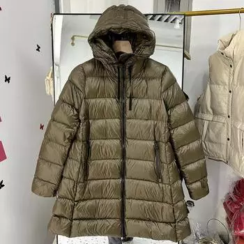Осень и зима, новая высококачественная куртка из белого утиного пуха 90, женская, средней и длинной длины с капюшоном, тонкая и замедляющая старение куртка tide S 85-60 kg верблюд