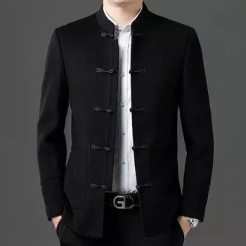 Осень и зима, новая высококачественная мужская шерстяная двусторонняя шерстяная куртка-стойка среднего возраста с дисковой пряжкой, утолщенная теплая куртка для папы 165