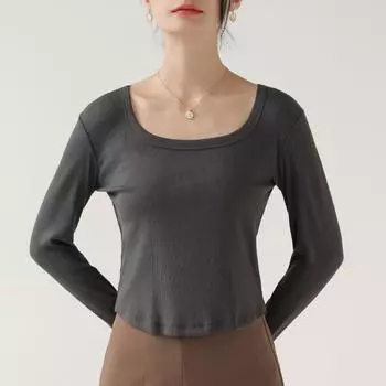 Осень и зима Новая женская футболка с длинными рукавами для полных женщин больших размеров, облегающая рубашка, женский тонкий облегающий топ с длинными рукавами M бежевый