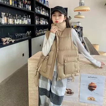 Осень и зима новая женская мода пуховик с капюшоном жилет куртка свободный жилет M чёрный