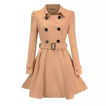 Осень и зима Новая женская одежда Приталенное шерстяное пальто с оборками S