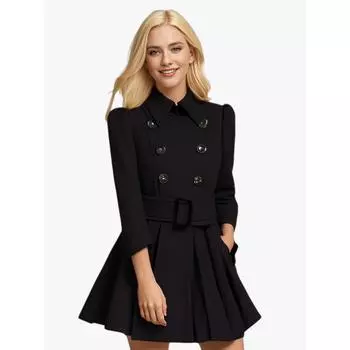 Осень и зима Новая женская одежда Приталенный вариант шерстяное пальто с пряжкой на поясе шерстяное пальто S