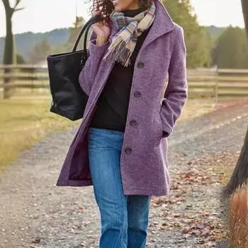 Осень и зима Новая женская одежда Ретро Среднего и длинного сплошного цвета женское шерстяное пальто Пальто женское S