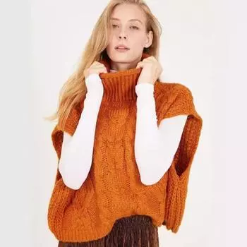 Осень и зима Новая женская одежда Водолазка Жаккардовый жилет Безрукавка Вязаный пуловер Свитер S чёрный