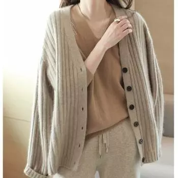 Осень и зима новая женская одежда вертикальный полосатый вязаный кардиган Япония и Корея повседневный ретро средний и длинный свитер куртка женская One Size