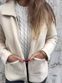 Осень и зима Новая женская однотонная куртка с карманом на молнии с лацканами Пальто средней длины S чёрный